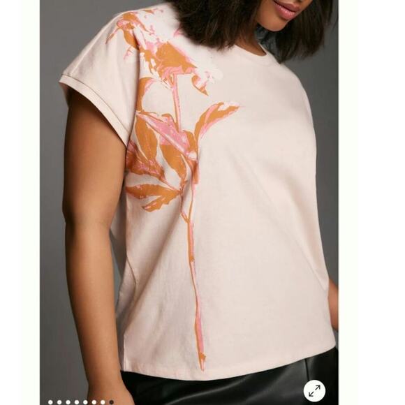Anthropologie Floral Cropped Top Knit T Shirt Size XSMALL Pink Rust - Picture 1 of 8